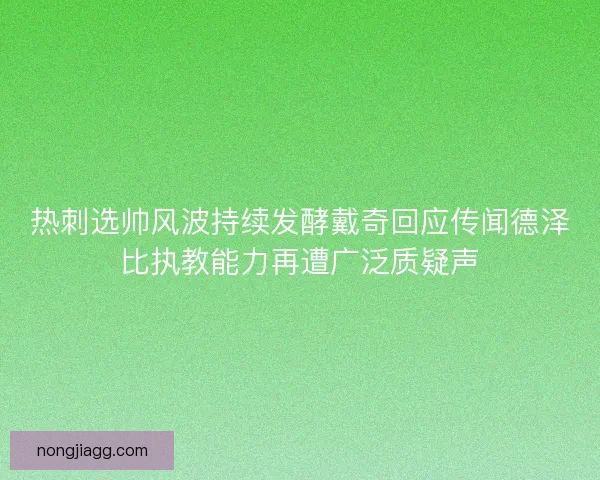 热刺选帅风波持续发酵戴奇回应传闻德泽比执教能力再遭广泛质疑声